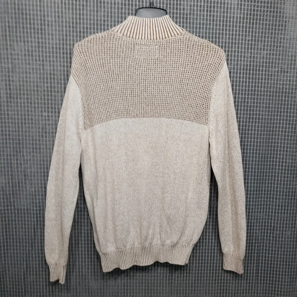 BKE Mens Quarter Zip Pullover Sweater Textured Cotton Large Tan Marled